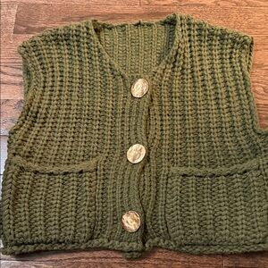 Chunky Knit Olive Green Sweater Vest